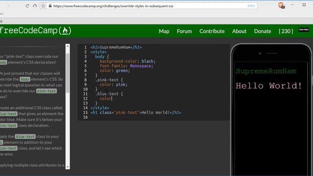 Override Styles in Subsequent CSS- freeCodeCamp HTML5 and CSS lesson #48 смотреть онлайн
