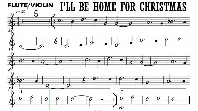 I'LL BE HOME FOR CHRISTMAS Flute Violin Sheet Music Backing Track Play Along Partitura смотреть онлайн
