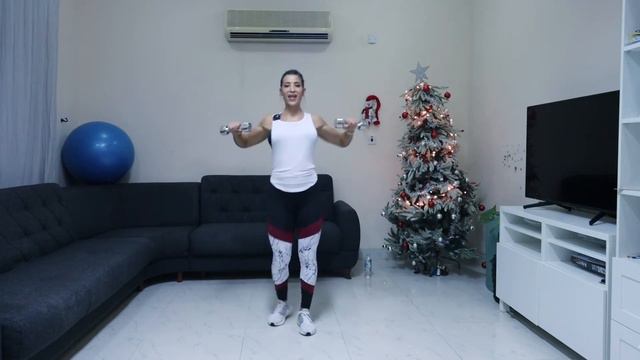 BEGINNERS LOW IMPACT CARDIO WITH DUMBBELLS WORKOUT | نصف ساعة تمارين حرق الدهون وشد الجسم للمبتدئي смотреть онлайн
