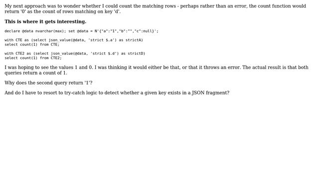 Databases: How to detect whether a key is present in a JSON object using TSQL? (2 Solutions!!) смотреть онлайн