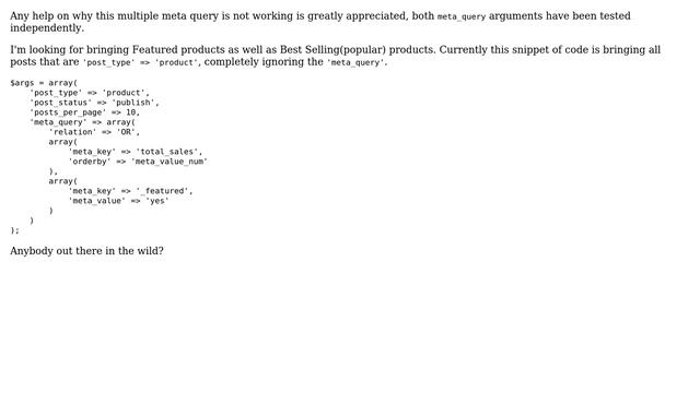 Wordpress: WooCommerce - Multiple meta query not working смотреть онлайн