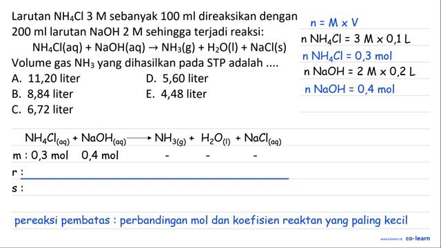 Larutan NH_(4) Cl 3 M sebanyak 100 ml direaksikan dengan 200 ml larutan NaOH 2 M sehingga.. смотреть онлайн