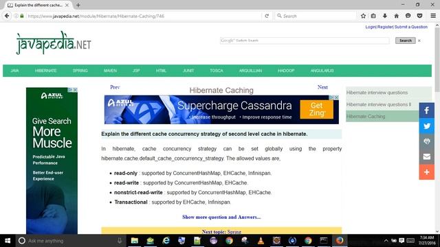 Explain the different cache concurrency strategy of second level cache in hibernate.
| javapedia.ne смотреть онлайн