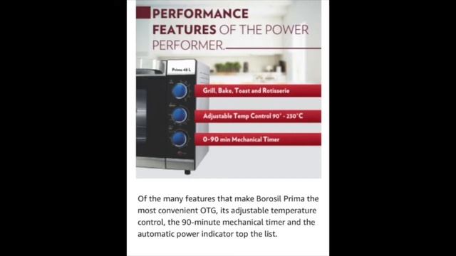 Borosil Prima BOTG48CRS15 48 Litre Oven Toaster Grill Review & Features смотреть онлайн
