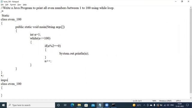 Class 12|Java|Write a Java Program to print all even numbers between1 to 100| Print all Even number смотреть онлайн