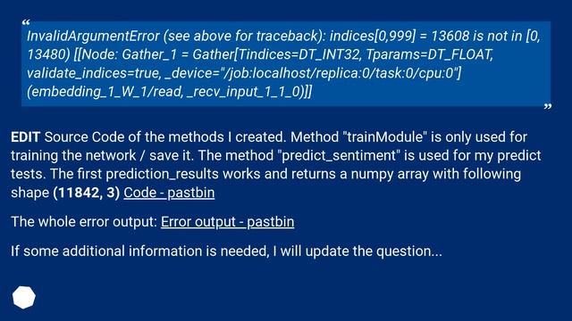 Keras - Predict on model after learning sentiment data throws errors смотреть онлайн