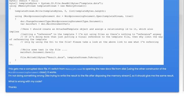 Open XML SDK - Create docx from template (dotx) using MemoryStream as docx holder смотреть онлайн