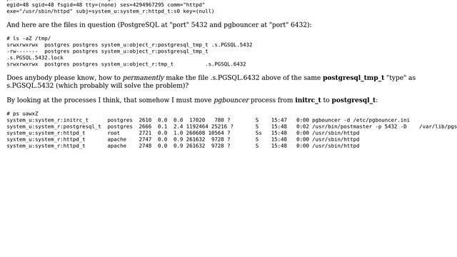 DevOps & SysAdmins: SELinux prevents Apache from writing to pgbouncer's Unix domain socket смотреть онлайн