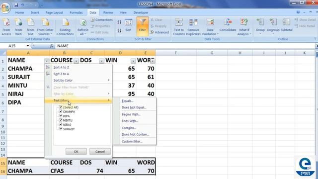 Auto Filter/ Microsoft Office Excel 2007/Uttar Dinajpur Zilla Youth Computer Training Centre смотреть онлайн