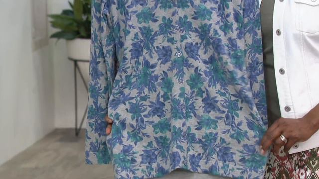 Denim & Co. Floral Print Heathered Long Sleeve Button Front Cardigan on QVC смотреть онлайн