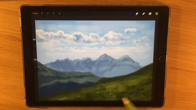 Ipad painting tutorial - HOW TO PAINT A MOUNTAIN LANDSCAPE - Procreate art app using Apple Pencil смотреть онлайн