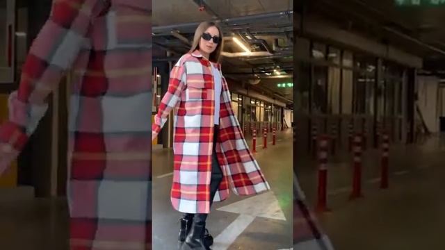 Пальто-рубашка в клетку "milan" красное удлиненное смотреть онлайн