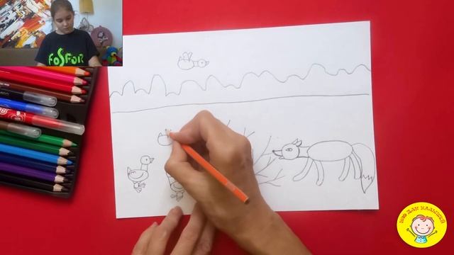 Как нарисовать ЛИСУ И ГУСЕЙ. УРОК 183 Тема: "лиса и гуси"- цветные карандаши смотреть онлайн