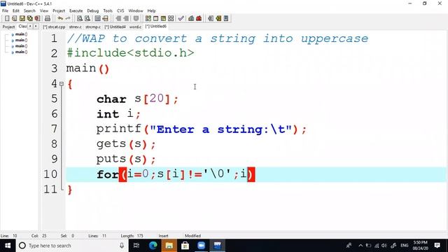 String | Convert a string into uppercase | C Language смотреть онлайн