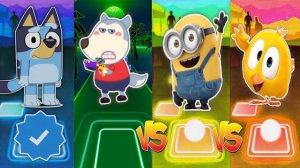 Bluey Vs Wolfoo Family Vs Minions Vs Where's Chicky | Tiles Hop EDM Rush
