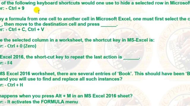 010 Ms Excel 2016 Shortcut Keys | NIOS BOOK CODE 336 | BELTRON | NIELIT | CCC Course | RMC Patna | смотреть онлайн
