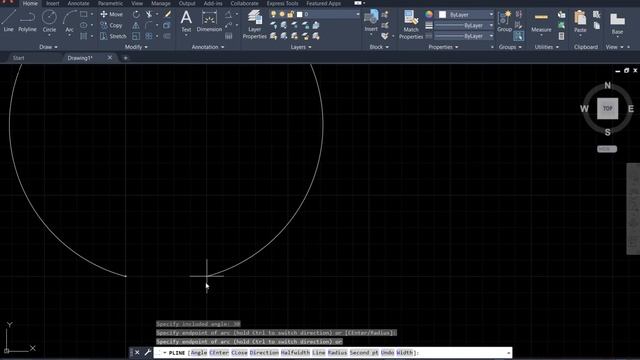 AutoCAD 2021 Tutorial: use Polyline command and Ctrl key to draw arc segment смотреть онлайн