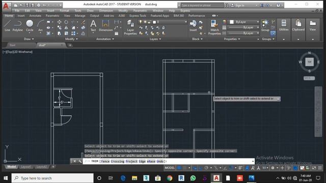 Autocad 15x30 (50 gaj) House Floor Plan 2 BHK With Car Parking Tutorial смотреть онлайн