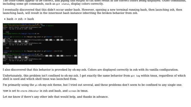 Why do tmux and oh-my-zsh both break color output from git log under WSL? смотреть онлайн