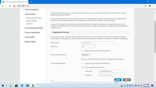 Konfigurowanie Skanuj do e-mail na drukarkach HP LaserJet Pro M300, M400 w EWS | HP Support смотреть онлайн