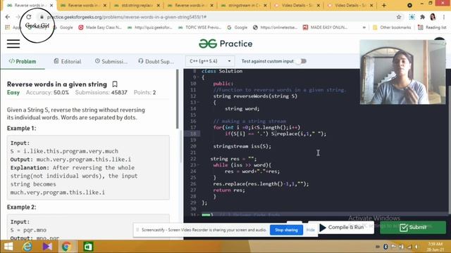 Q1:Reverse words in a given string||String ||Geeks Girl GFG Must Do Coding Questions Solution смотреть онлайн