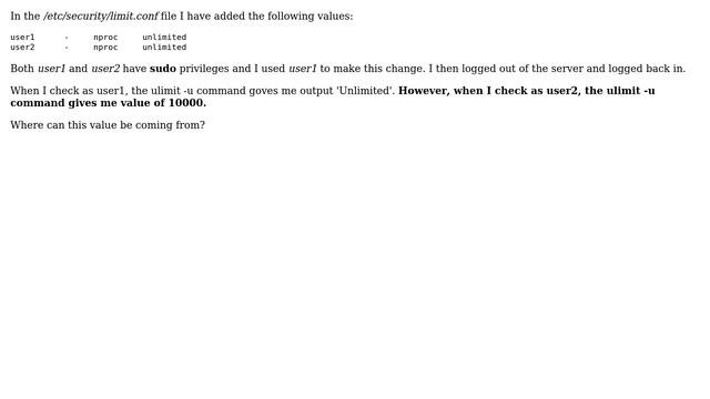 Unix & Linux: How to make sure nproc values are taking effect for all the users? смотреть онлайн
