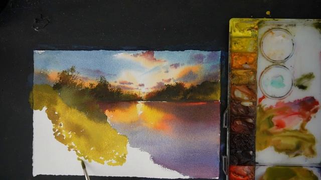 How To Paint Watercolor Landscape - Sunset Scene #art #rockwellartcanada  #watercolorpainting