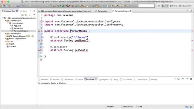 Screencast #24: Ignore/Rename fields from third class using jackson mixin смотреть онлайн