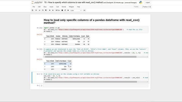 How to specify which columns to use with read csv method - Using Python and Jupyter Notebook смотреть онлайн