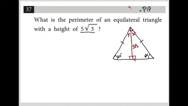 What is the perimeter of an equilateral triangle with a height of 5 sqrt 3 ? смотреть онлайн