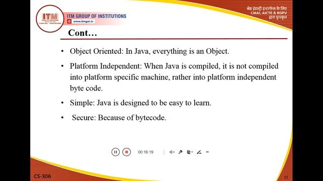 CS 306 COMPUTER WORKSHOP JAVA INTRODUCTION OF JAVA B.TECH II YEAR смотреть онлайн