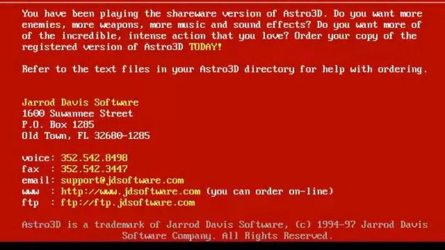 Astro3D v1.00 Shareware End Screen DOS смотреть онлайн
