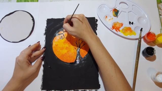 Рисуем на Хэллоуин Лунный пейзаж с домом . Halloween. смотреть онлайн
