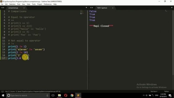pyBasics 17 | Comparison operators in python