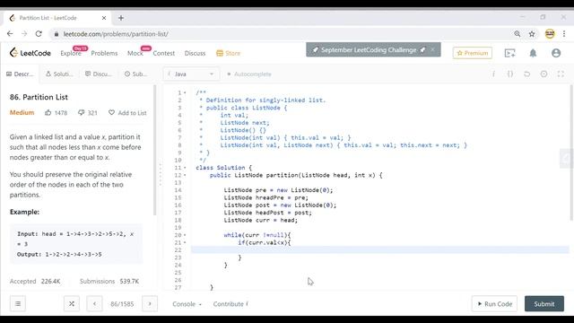 Partition LinkedList | LeetCode - 86 | Google Data Structures Problem | Pointers смотреть онлайн