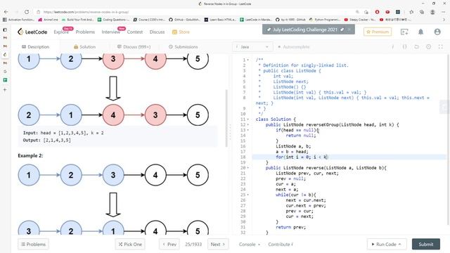 LeetCode 25 | Reverse Nodes in k-Group | Reverse, Recursion | Java смотреть онлайн