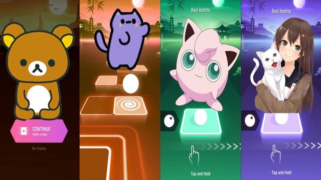 Tiles Hop - Rilakkuma Bear vs Cute cat vs Jigglypuff vs Anime girls | Jumps Game смотреть онлайн