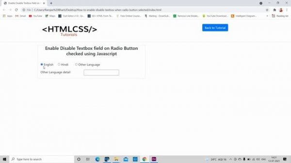 Enable Disable Textbox on Radio Button Using HTML, JavaScript