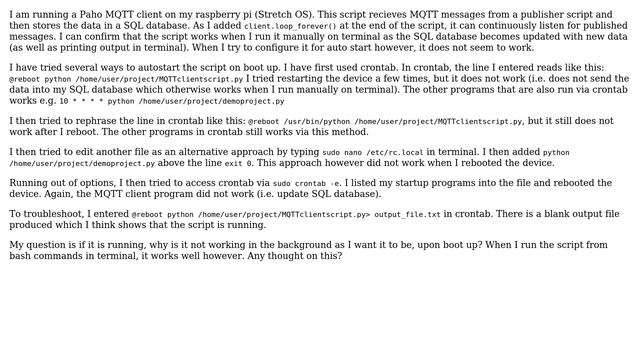 Raspberry Pi: Trying to autorun Paho MQTT client script on boot up смотреть онлайн