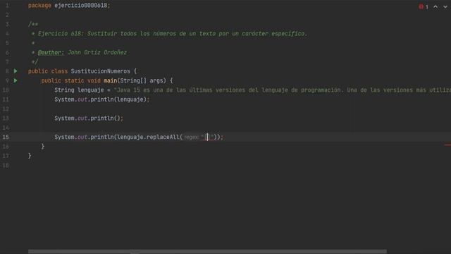 Java Ejercicio: 618 Reemplazar Todos los Números de un Texto por un Carácter usando replaceAll() смотреть онлайн