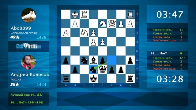Анализ шахматной партии: Abc8899 - Андрей Колосов, 0-1 (по ChessFriends.com) смотреть онлайн