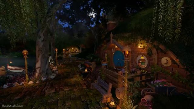 Hobbit Village Ambience 🌙🌲 Night Time At The Shire - Chorus cicadas, occasional rain, windchimes смотреть онлайн