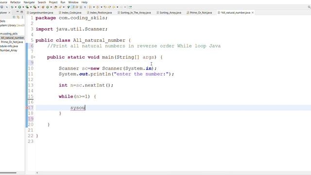 Print all natural numbers in reverse order While loop Java смотреть онлайн