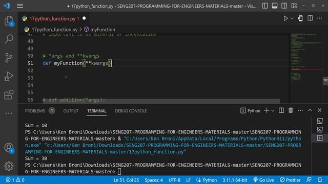 Functions (*args and **kwargs) --- Python Programming for Engineers смотреть онлайн