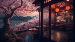 ?Japanese Lofi Music _ Relax, Sleep, Chill. Japanese cafe with sakura and a beautiful view