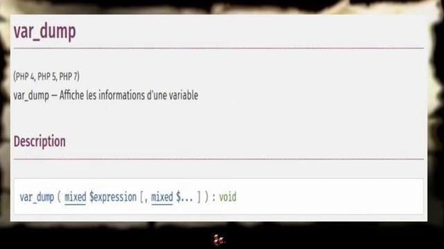 PHP fonction: var_dump смотреть онлайн