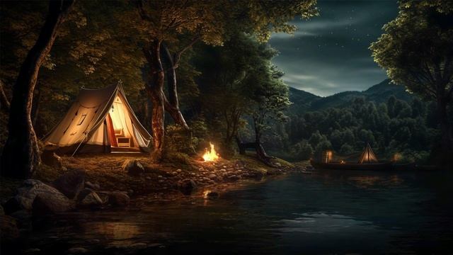 ?Треск костёра ?Звуки ночного леса, Плеск воды, Пение птиц и сверчков. Уютные звуки для сна и отдых смотреть онлайн