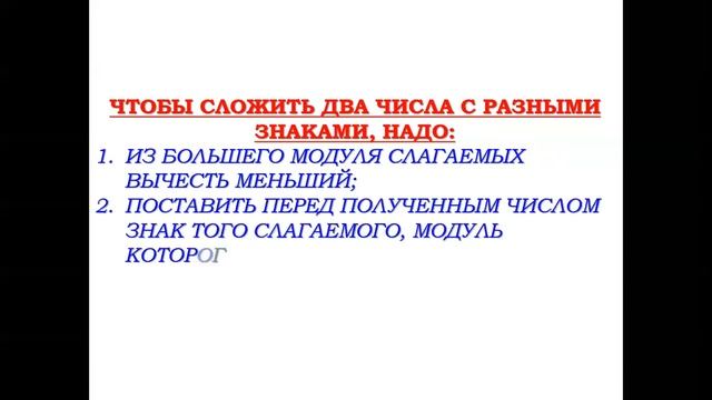 урок38 Сложение чисел с разными знаками 6 класс