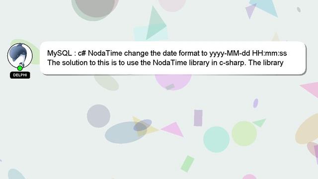 MySQL : c# NodaTime change the date format to yyyy-MM-dd HH:mm:ss смотреть онлайн