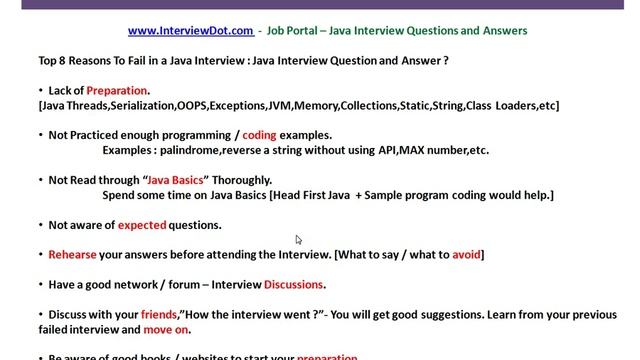 Top 8 Reasons To Fail In Core Java Interview Java Interview Questions Tips смотреть онлайн